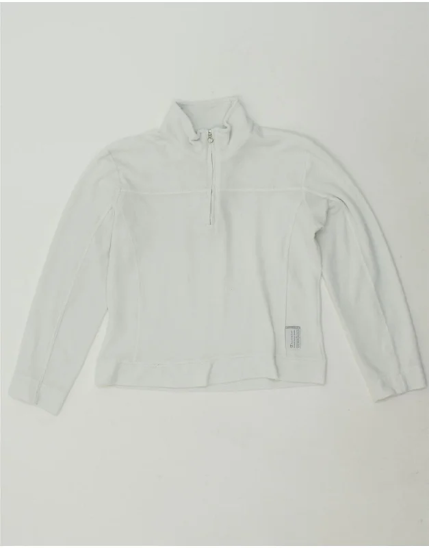 CHAMPION Womens Zip Neck Fleece Jumper UK 14 Medium White Polyester Cashmere Blend Cotton Blend Poly Blend CHAMPION Womens Zip Neck Fleece Jumper UK 14 Medium White Polyester Cashmere Blend Cotton Blend Poly Blend