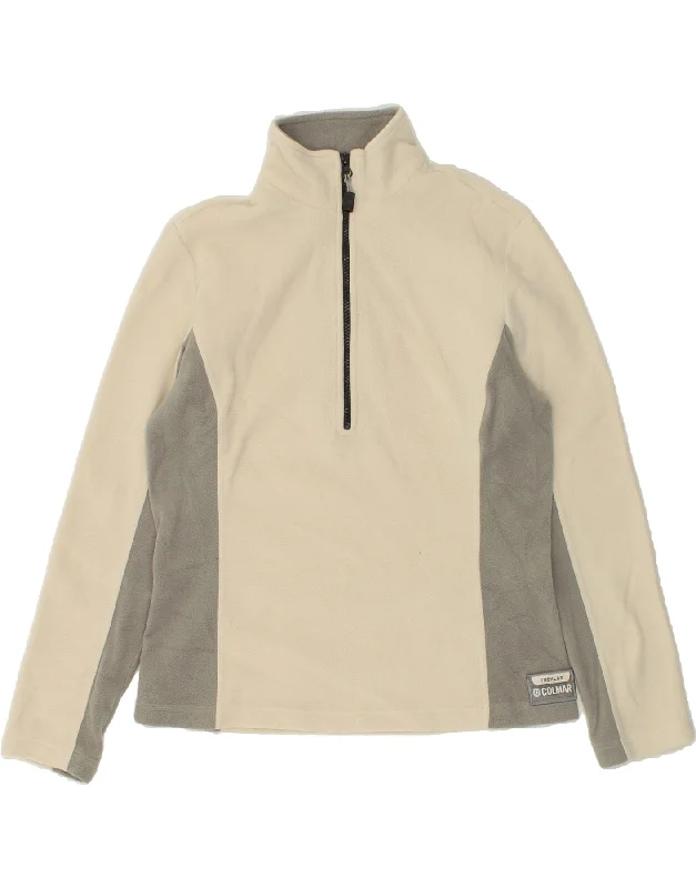 COLMAR Womens Zip Neck Fleece Jumper UK 14 Large Off White Colourblock Fitted Loose Oversized COLMAR Womens Zip Neck Fleece Jumper UK 14 Large Off White Colourblock Fitted Loose Oversized