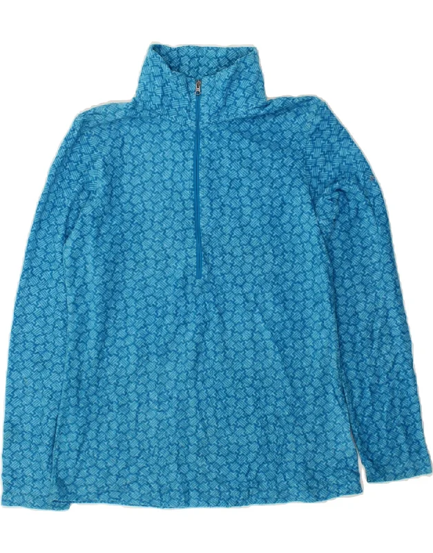 COLUMBIA Womens Abstract Pattern Zip Neck Fleece Jumper UK 12 Medium Blue Zippered Front Buttoned Front Snap Front COLUMBIA Womens Abstract Pattern Zip Neck Fleece Jumper UK 12 Medium Blue Zippered Front Buttoned Front Snap Front