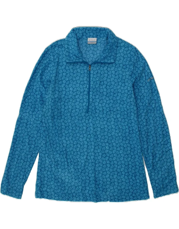 COLUMBIA Womens Abstract Pattern Zip Neck Fleece Jumper UK 14 Large Blue Houndstooth Herringbone Solid COLUMBIA Womens Abstract Pattern Zip Neck Fleece Jumper UK 14 Large Blue Houndstooth Herringbone Solid