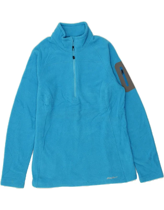 EDDIE BAUER Womens Zip Neck Fleece Jumper UK 16 Large Blue Polyester Cable Knit Ribbed Knit Lace Knit EDDIE BAUER Womens Zip Neck Fleece Jumper UK 16 Large Blue Polyester Cable Knit Ribbed Knit Lace Knit