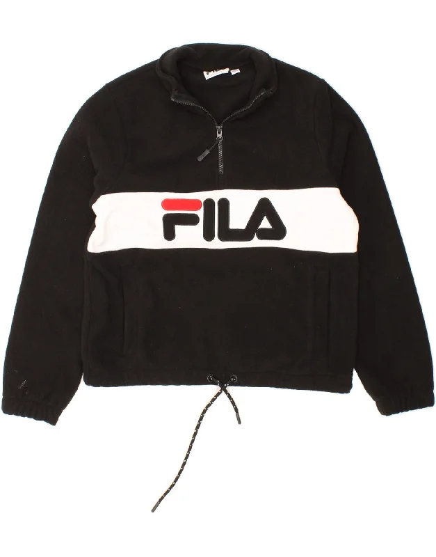 FILA Womens Graphic Oversized Fleece Jumper UK 6 2XS Black Colourblock Toggled Drawstring Belted FILA Womens Graphic Oversized Fleece Jumper UK 6 2XS Black Colourblock Toggled Drawstring Belted