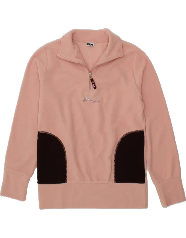 FILA Womens Graphic Zip Neck Fleece Jumper UK 14 Medium Pink Colourblock Lace Blend Ribbed Blend Corduroy Blend FILA Womens Graphic Zip Neck Fleece Jumper UK 14 Medium Pink Colourblock Lace Blend Ribbed Blend Corduroy Blend