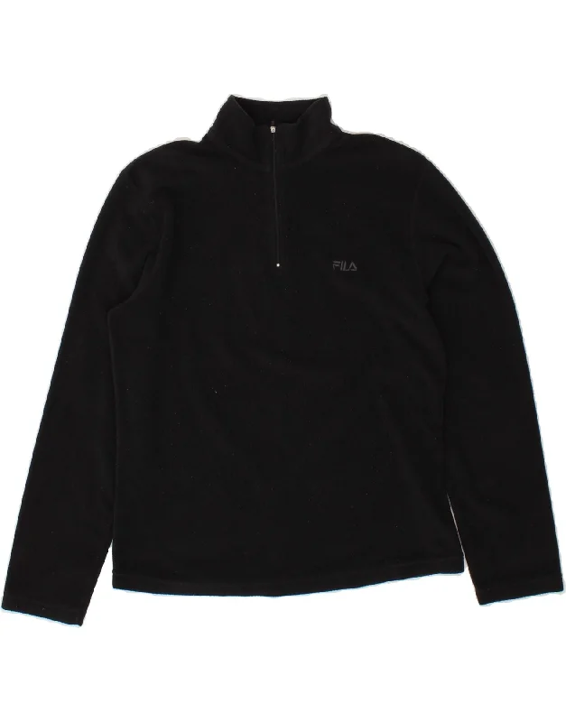 FILA Womens Zip Neck Fleece Jumper IT 44 Medium Black Polyester Cotton Fabric Linen Fabric Terry Fabric FILA Womens Zip Neck Fleece Jumper IT 44 Medium Black Polyester Cotton Fabric Linen Fabric Terry Fabric