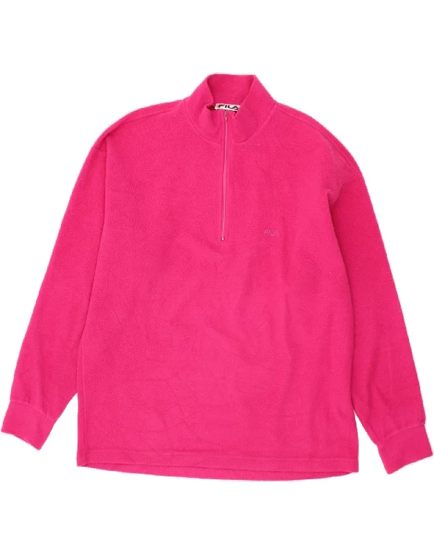 FILA Womens Zip Neck Fleece Jumper IT 48 XL Pink Polyester Turtle Neck Boat Neck Asymmetrical Neck