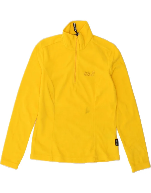 JACK WOLFSKIN Womens Zip Neck Fleece Jumper UK 10 Small Yellow Polyester Chenille Brocade Lace JACK WOLFSKIN Womens Zip Neck Fleece Jumper UK 10 Small Yellow Polyester Chenille Brocade Lace