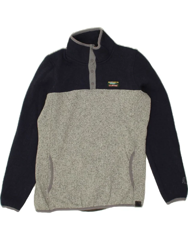 L.L.BEAN Womens Button Neck Fleece Jumper UK 10 Small Grey Colourblock Tailored Straight A-Line L.L.BEAN Womens Button Neck Fleece Jumper UK 10 Small Grey Colourblock Tailored Straight A-Line