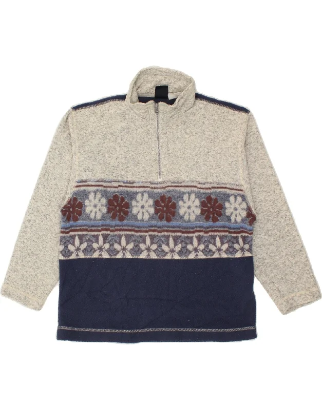 LOTTO Womens Zip Neck Fleece Jumper UK 14 Medium Grey Fair Isle Spandex Rayon Corduroy LOTTO Womens Zip Neck Fleece Jumper UK 14 Medium Grey Fair Isle Spandex Rayon Corduroy