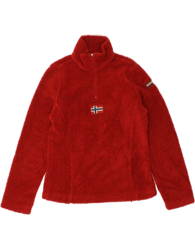 NAPAPIJRI Womens Zip Neck Fleece Jumper UK 6 XS Red Polyester Beaded Sweater Sequined Faux Fur NAPAPIJRI Womens Zip Neck Fleece Jumper UK 6 XS Red Polyester Beaded Sweater Sequined Faux Fur