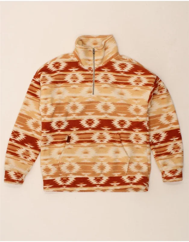 ROXY Womens Zip Neck Fleece Jumper UK 14 Medium Beige Fair Isle Aztec Welt Pockets Slit Pockets Flap Pockets ROXY Womens Zip Neck Fleece Jumper UK 14 Medium Beige Fair Isle Aztec Welt Pockets Slit Pockets Flap Pockets