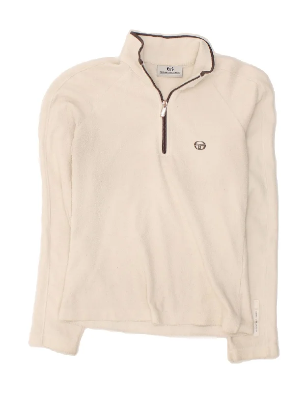 SERGIO TACCHINI Womens Zip Neck Fleece Jumper UK 12 Medium Off White Oversized Loose Flowy SERGIO TACCHINI Womens Zip Neck Fleece Jumper UK 12 Medium Off White Oversized Loose Flowy