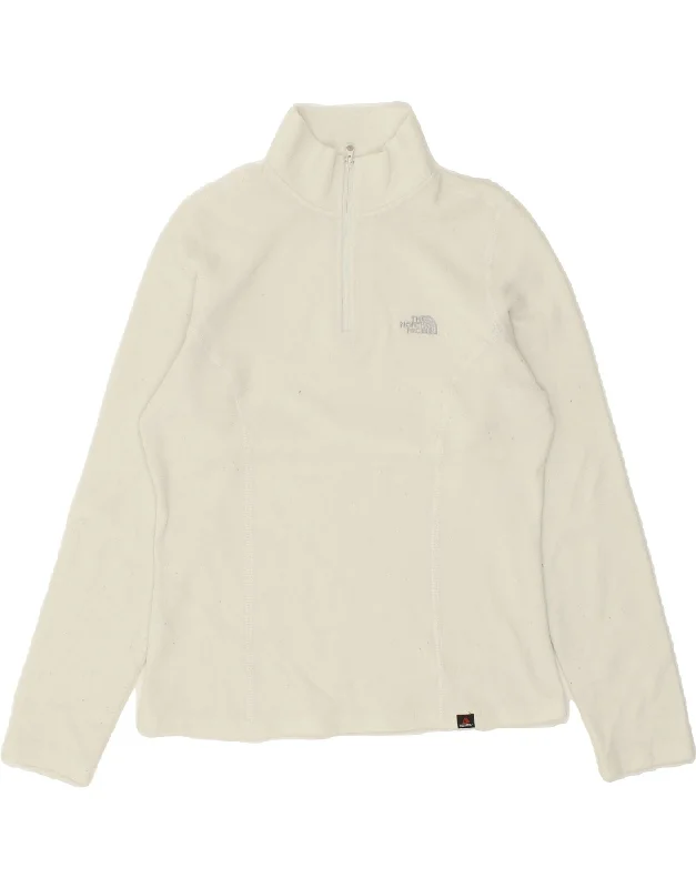 THE NORTH FACE Womens Zip Neck Fleece Jumper UK 14 Medium Off White Front Pockets Side Pockets Patch Pockets THE NORTH FACE Womens Zip Neck Fleece Jumper UK 14 Medium Off White Front Pockets Side Pockets Patch Pockets