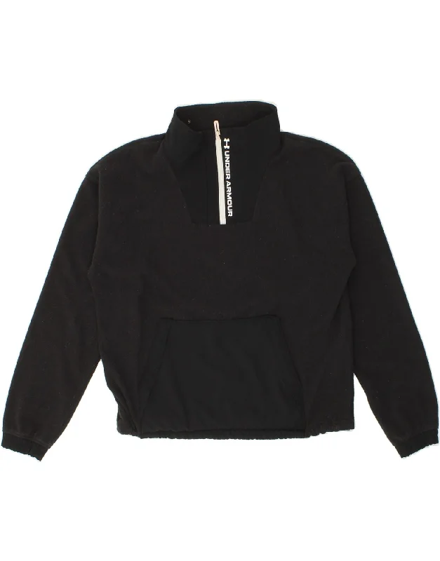 UNDER ARMOUR Womens Oversized Zip Neck Fleece Jumper UK 10 Small Black Silk Blend Satin Velvet UNDER ARMOUR Womens Oversized Zip Neck Fleece Jumper UK 10 Small Black Silk Blend Satin Velvet