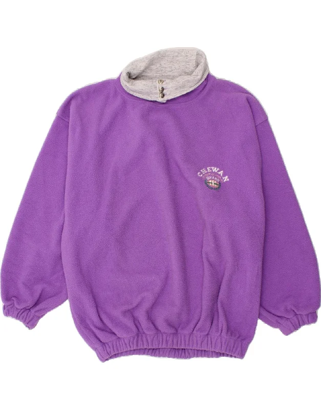 VINTAGE Womens Button Neck Fleece Jumper One Size Purple Polyester Neon Metallic Matte VINTAGE Womens Button Neck Fleece Jumper One Size Purple Polyester Neon Metallic Matte