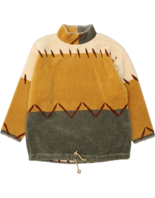 VINTAGE Womens Fleece Jumper UK 14 Medium Yellow Colourblock Polyester Ribbed Striped Patterned VINTAGE Womens Fleece Jumper UK 14 Medium Yellow Colourblock Polyester Ribbed Striped Patterned