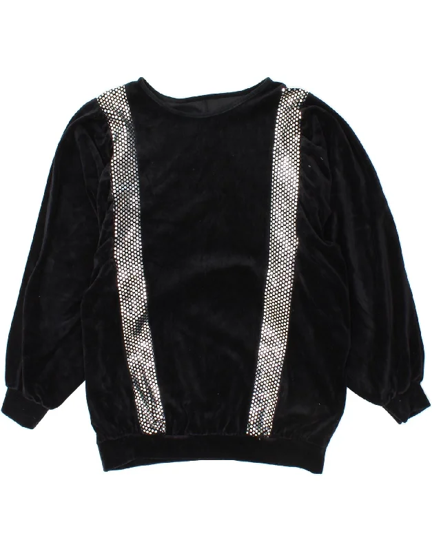 VINTAGE Womens Fleece Jumper UK 20 2XL Black Colourblock High Neck Crew Neck V-Neck