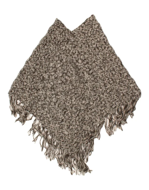 VINTAGE Womens Poncho Jumper One Size Grey Flecked Open Front Closed Front Wrap Front VINTAGE Womens Poncho Jumper One Size Grey Flecked Open Front Closed Front Wrap Front