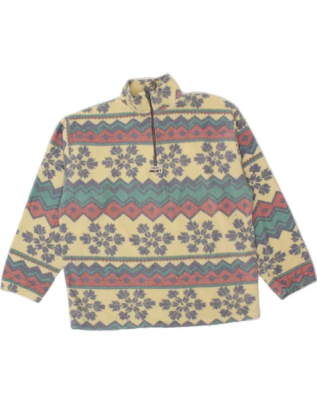 VINTAGE Womens Zip Fleece Jumper UK 16 Large Yellow Fair Isle Fitted Loose Oversized VINTAGE Womens Zip Fleece Jumper UK 16 Large Yellow Fair Isle Fitted Loose Oversized