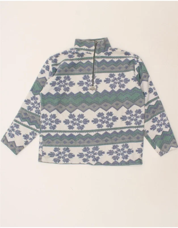 VINTAGE Womens Zip Neck Fleece Jumper UK 14 Medium Grey Fair Isle Neon Metallic Matte VINTAGE Womens Zip Neck Fleece Jumper UK 14 Medium Grey Fair Isle Neon Metallic Matte