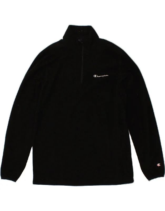 CHAMPION Womens Zip Neck Fleece Jumper UK 18 XL Black Polyester Solid Print Embellished CHAMPION Womens Zip Neck Fleece Jumper UK 18 XL Black Polyester Solid Print Embellished
