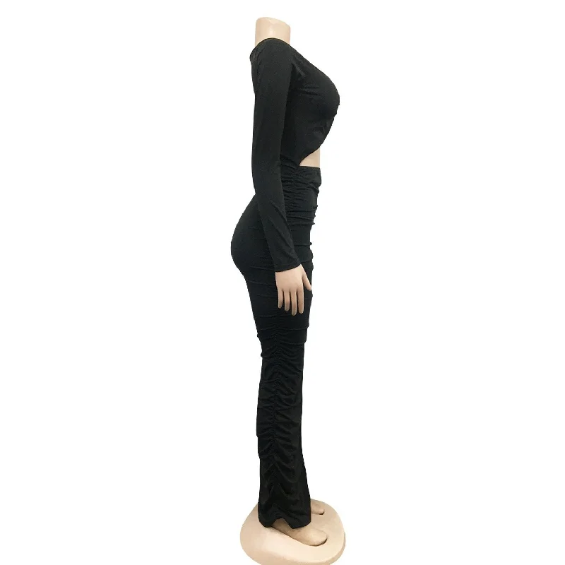 Julia Fashion - Sexy V Neck Cut Out Long Sleeve Maxi Dress Chic Sleeveless Maxi Dress