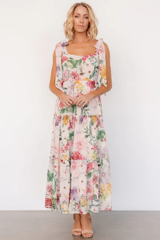 Anita Maxi Dress | Blush Multi Floral Fashionable Maxi Dress with Fringe