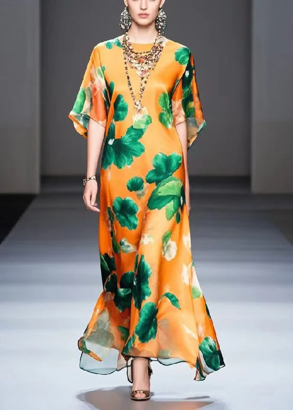 Beautiful Orange Oversized Print Silk Maxi Dress Summer Fashionable Layered Maxi Dress Beautiful Orange Oversized Print Silk Maxi Dress Summer Fashionable Layered Maxi Dress