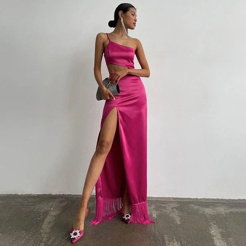 Caprice High Split Satin Maxi Dress Comfortable Flowy Maxi Dress