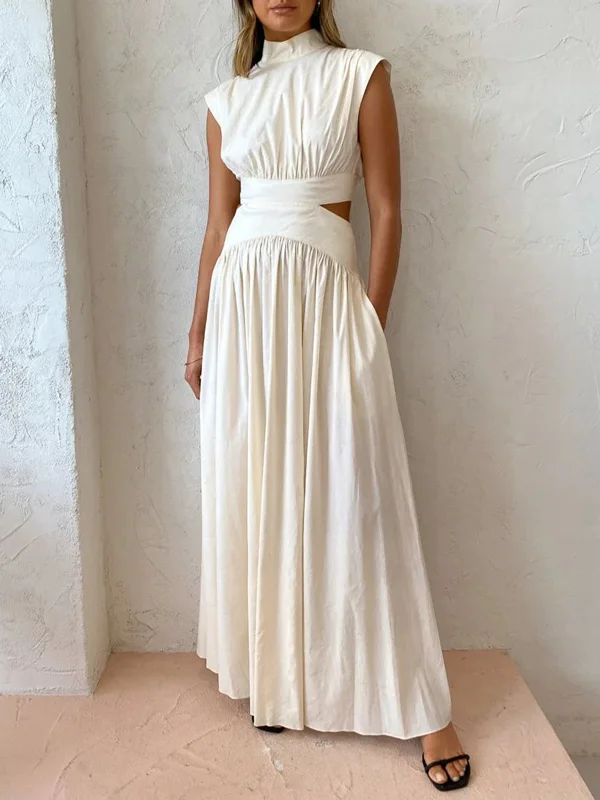 Sleeveless Collared Hollow Out Maxi Dress Cozy Knitted Maxi Dress