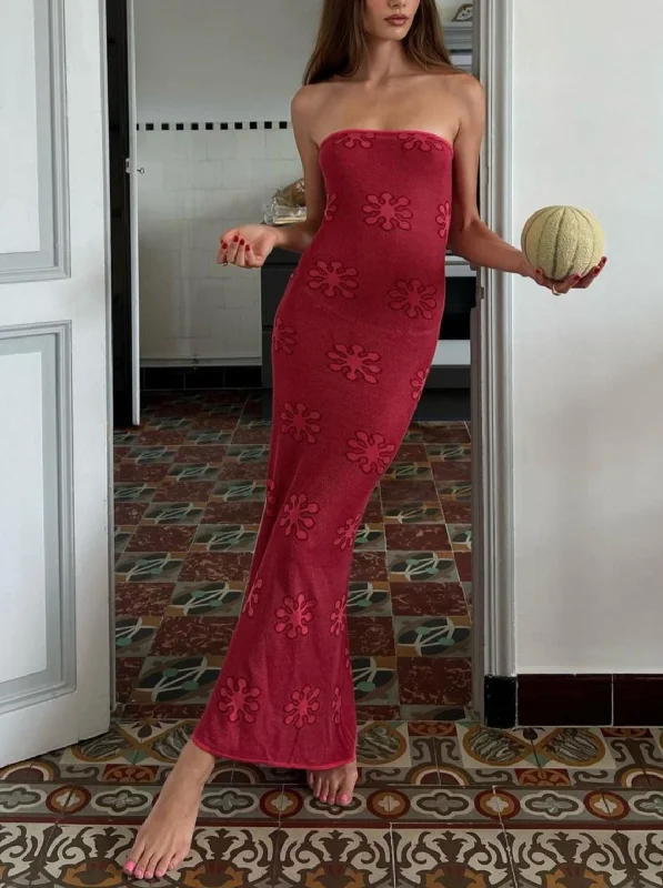 Eden Knitted Strapless Maxi Dress Comfortable Satin Maxi Dress