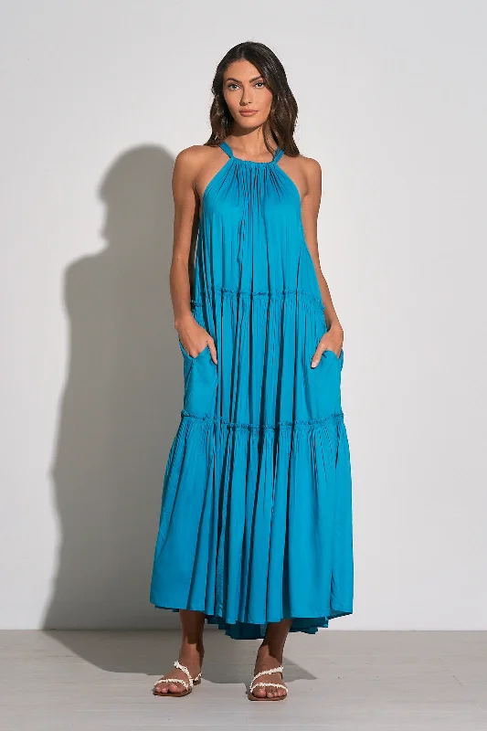 Elan High Neck Tiered Maxi Dress Stylish Maxi Dress with Frills