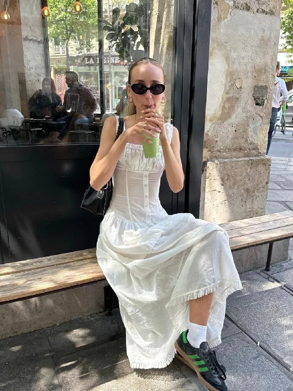 Elowen French Maxi Dress Trendy Maxi Dress with Straps