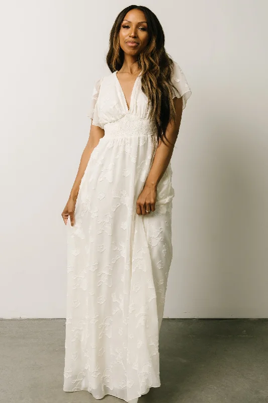 Evelyn Smocked Maxi Dress | Off White Fashionable Button-Down Maxi Dress