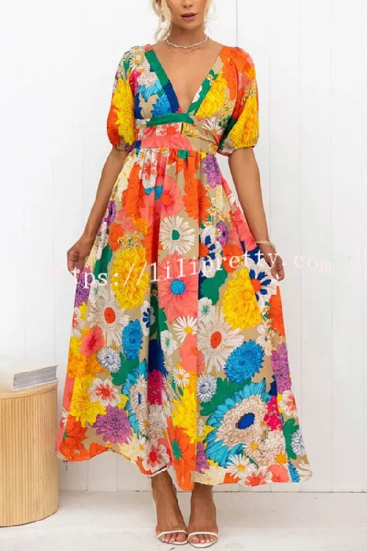 Lilipretty Floral Frenzy Printed Puff Sleeve Back Smocked Maxi Dress Stylish Boho Maxi Dress Lilipretty Floral Frenzy Printed Puff Sleeve Back Smocked Maxi Dress Stylish Boho Maxi Dress