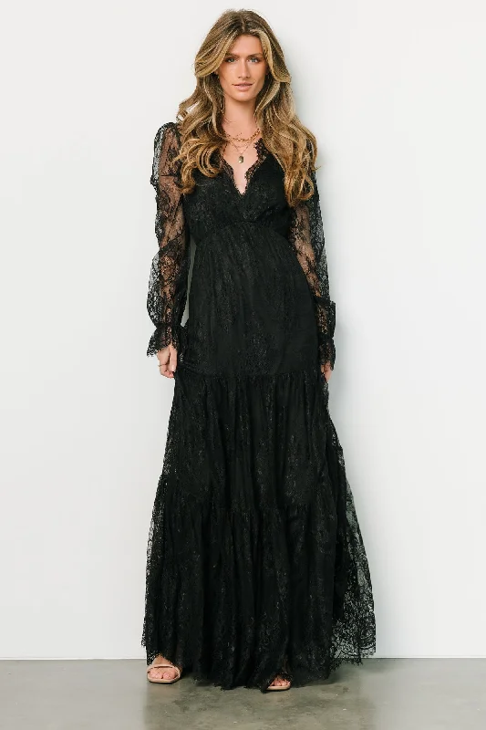 Gloria Lace Maxi Dress | Black Trendy Floral Print Maxi Dress