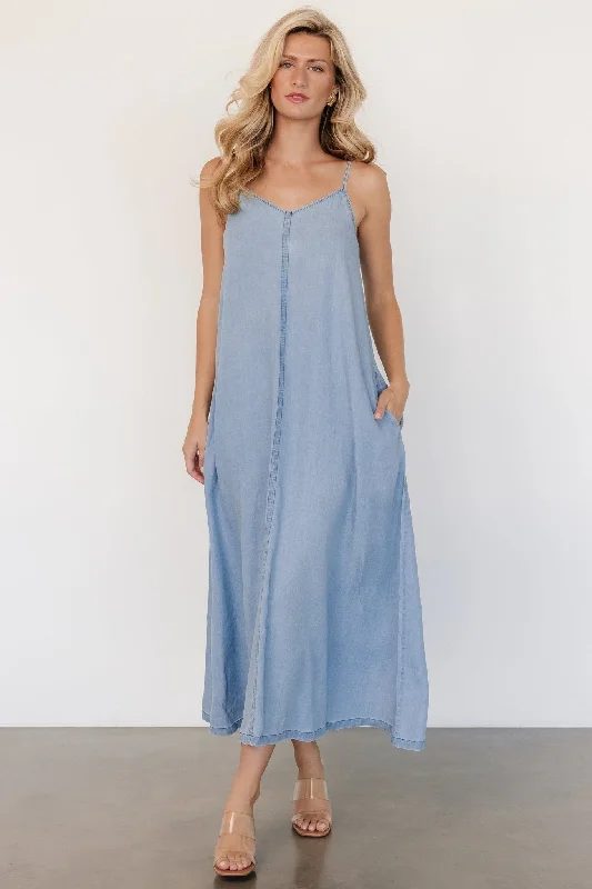 Kyla Maxi Dress | Denim Comfortable Maxi Dress with Belt