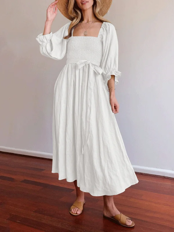 Latern Sleeve Reversible Maxi Dress Cozy Maxi Dress with Slit