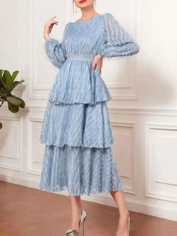 Layered Fur Decor Solid Maxi Dress Elegant Velvet Maxi Dress