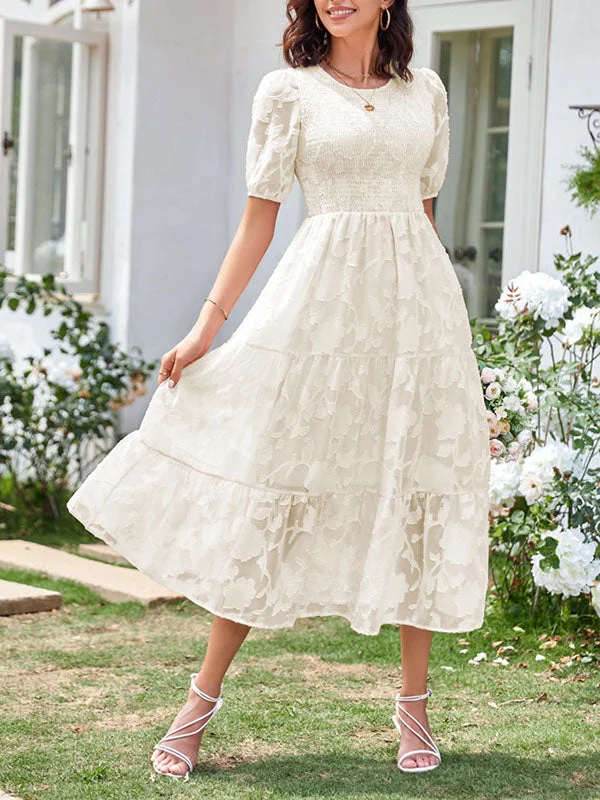 Layered Puff Sleeve Floral Maxi Dress Elegant Maxi Dress with Lace