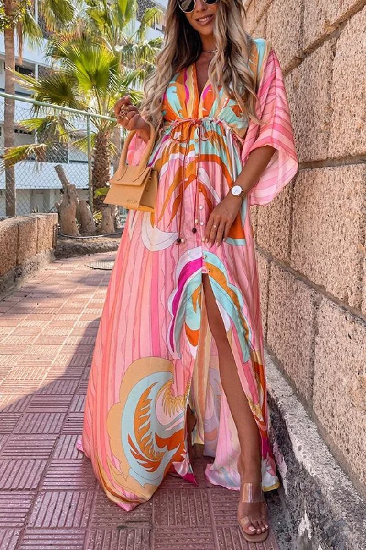 Lilipretty My Dearest Darling Rainbow Maxi Dress Chic Boho Print Maxi Dress