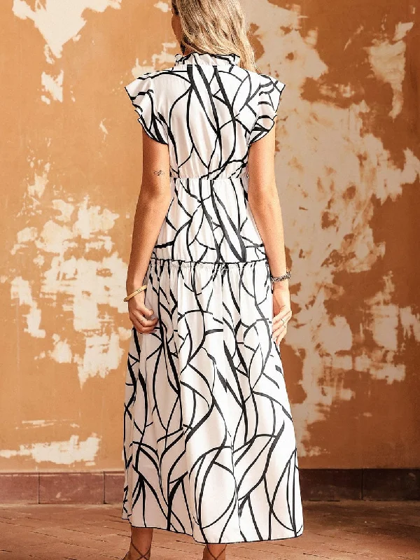 Party Maxi Dress with Abstract Art Chic Off-Shoulder Maxi Dress