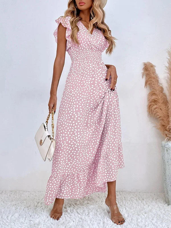 Polka Dots Ruffle Sleeve Maxi Dress Fashionable Maxi Dress with Fringe