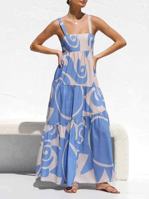 Printed Spaghetti Strap Maxi Dress Fashionable Off-Shoulder Maxi Dress