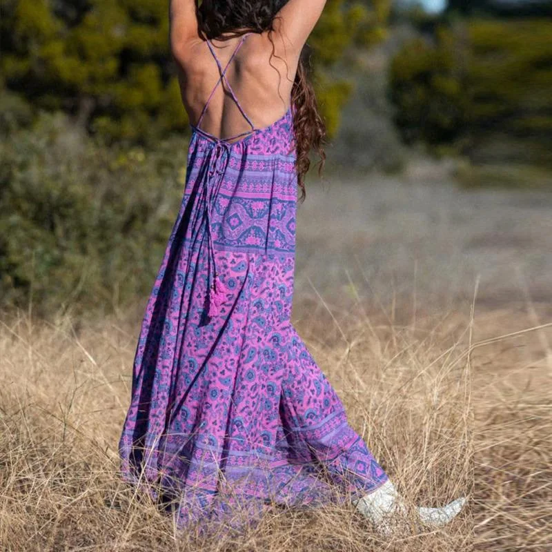 JuliaFashion - 2024 Purple Lace Up Backless Maxi Dress Chic Off-Shoulder Maxi Dress