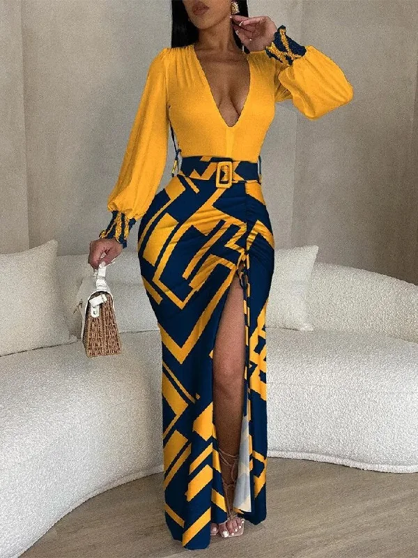 JuliaFashion - 2024 Sexy Irregularity Print Maxi Dress Elegant Maxi Dress with Slit
