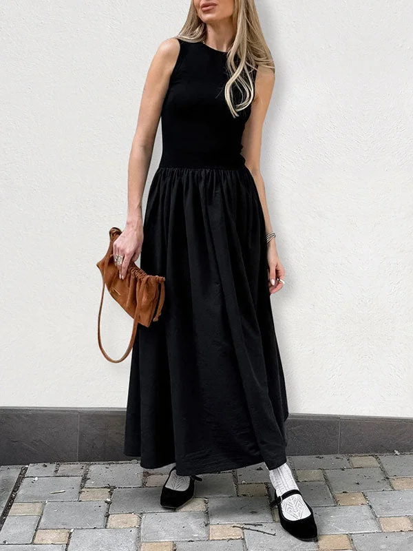 Sleeveless Solid Color Maxi Dress Elegant Maxi Dress with Ruffles