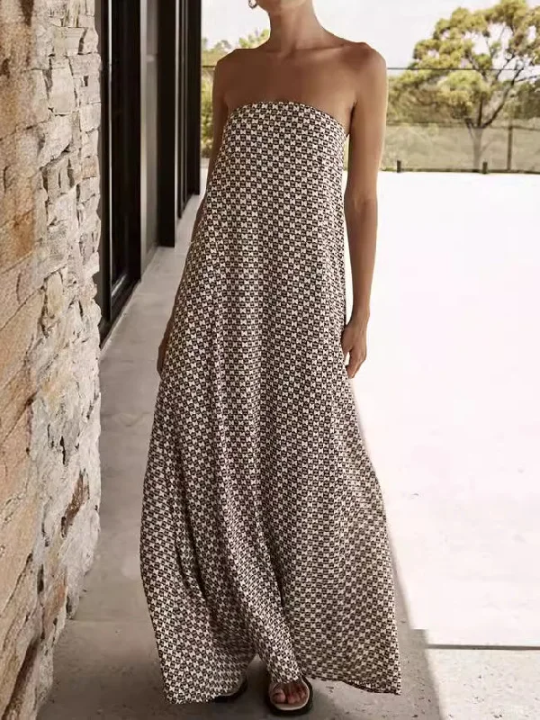 Strapless Print Maxi Dress Elegant Boho Maxi Dress