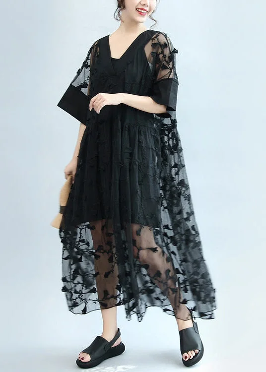 summer 2024 black embroidery lace dresses plus size maxi dress Trendy Button Front Maxi Dress summer 2024 black embroidery lace dresses plus size maxi dress Trendy Button Front Maxi Dress