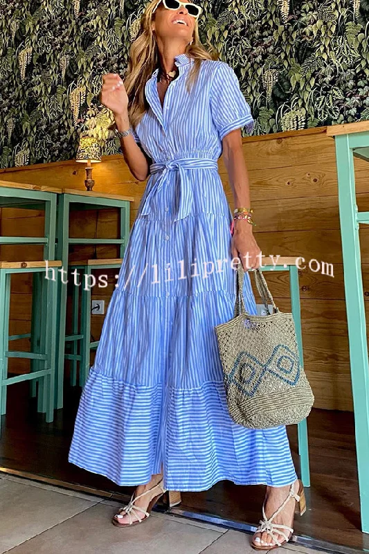 Lilipretty Sunday Morning Stripe Shirt Maxi Dress Cozy Maxi Dress with Slit
