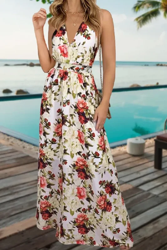 Tempio Floral Maxi Dress (White) Comfortable T-Shirt Maxi Dress